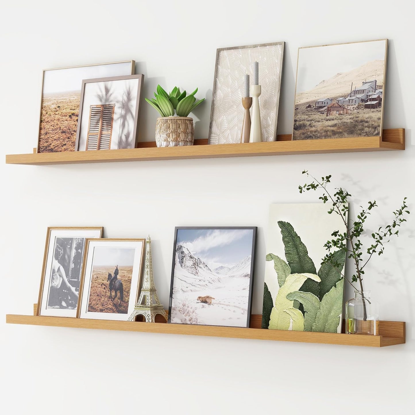 FLYJOE Picture Ledge Shelf, Floating Shelves Set of 2, 48 Inches Long Large Nursery Book Shelves for Toys Storage, Kids Bookshelf Wall Mounted for Living Room Bedroom Decor Books Photo Frames, Walnut