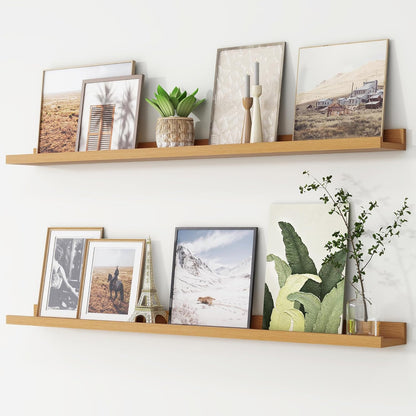 FLYJOE Picture Ledge Shelf, Floating Shelves Set of 2, 48 Inches Long Large Nursery Book Shelves for Toys Storage, Kids Bookshelf Wall Mounted for Living Room Bedroom Decor Books Photo Frames, Walnut