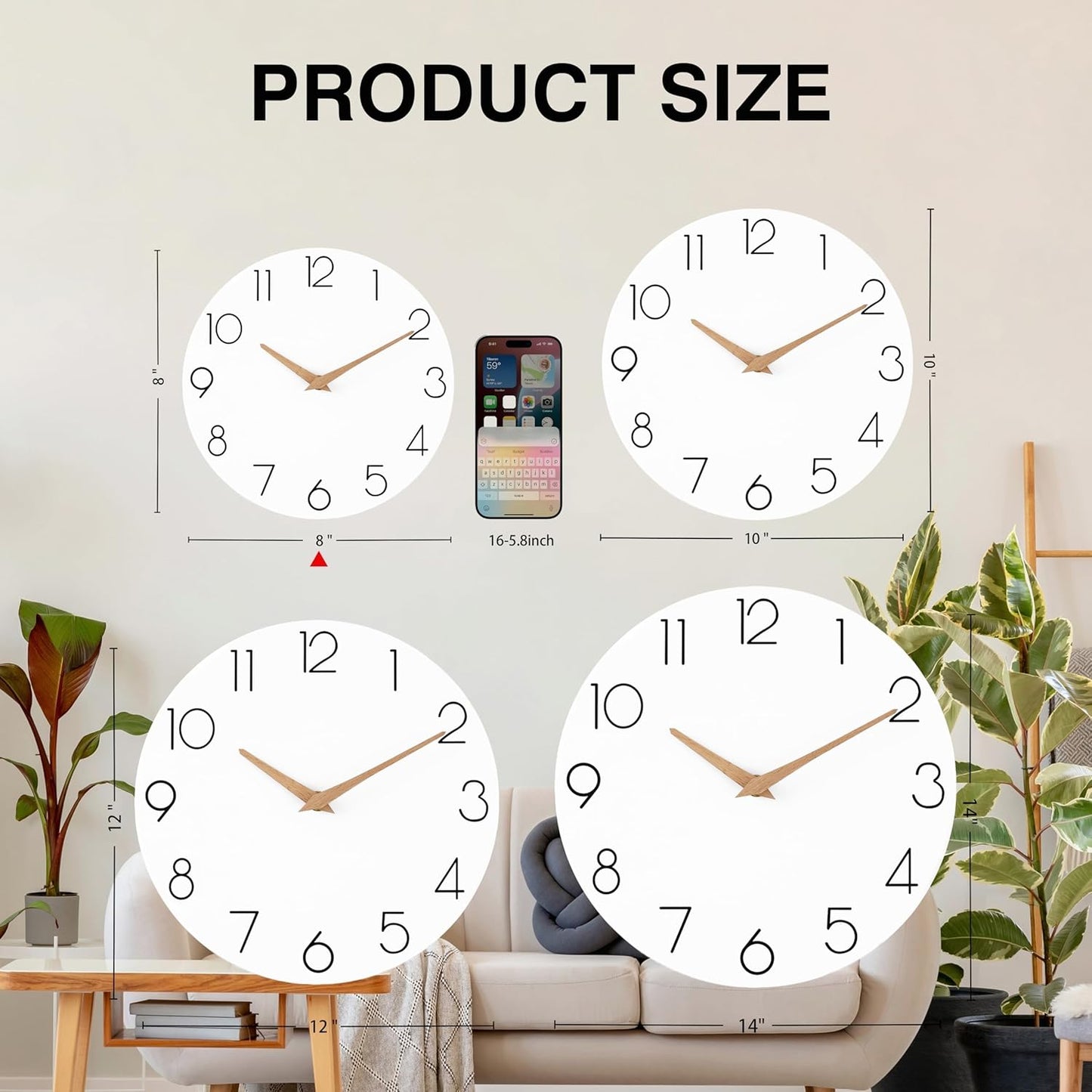 cicininc Wall Clock, Gray Silent Non-Ticking, Decorative Battery Operated Wall Clocks for Bedroom, Kitchen, Home, Office, School, Hotel (8 Inch)