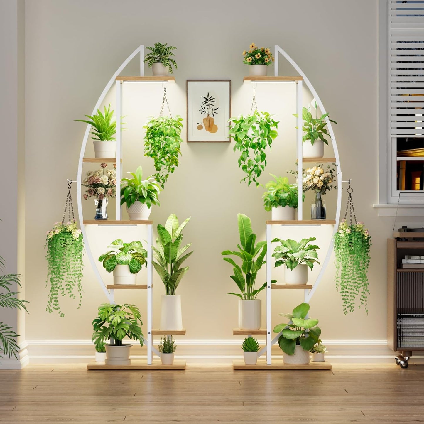 BACEKOLL Plant Stand Indoor with Grow Lights, 6 Tiered Tall Plant Shelf, 63" Metal Plant Stand for Indoor Plants Multiple, Half-Moon Plant Rack Display Shelf, 2 Pcs Plant Holder for Living Room, Patio