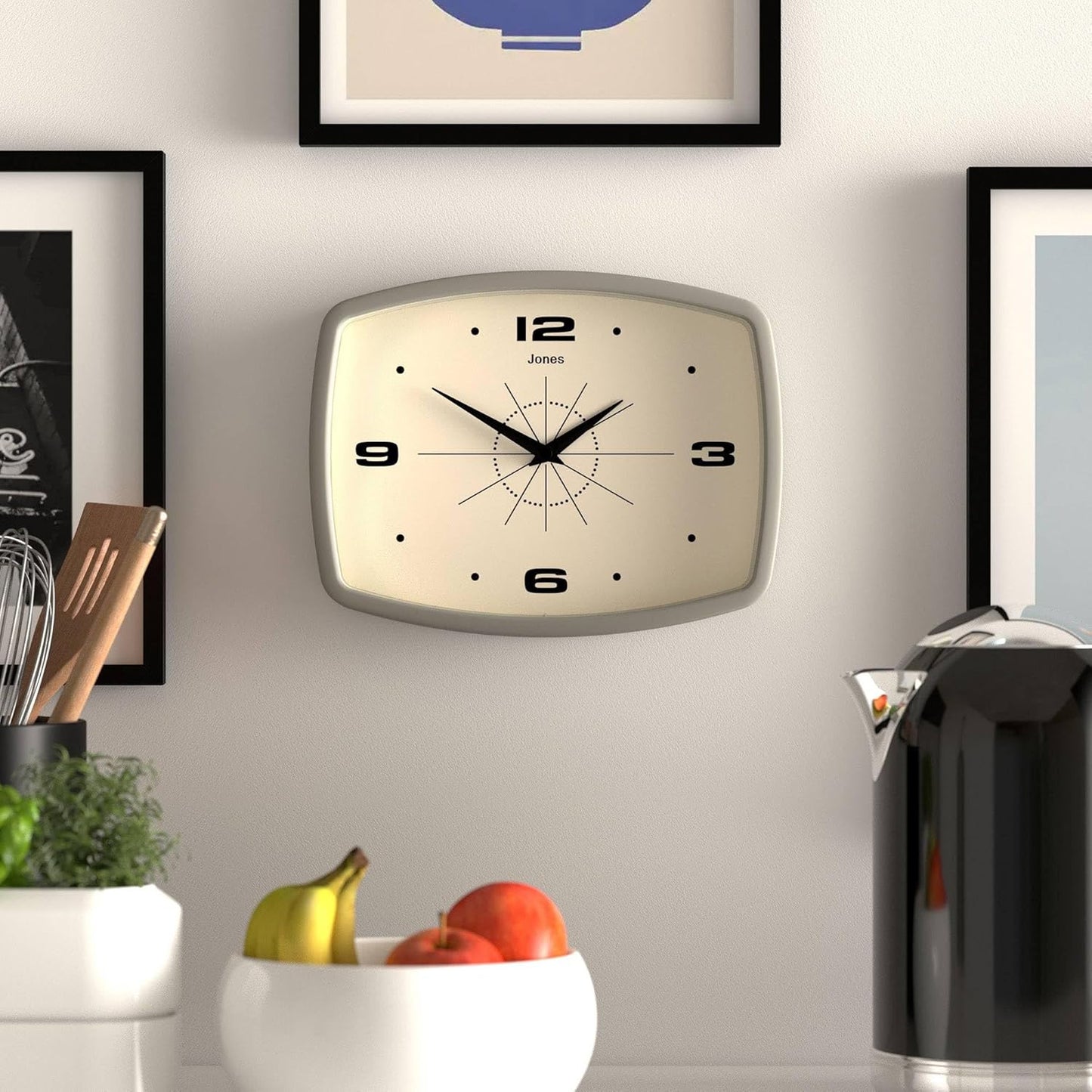 JONES CLOCKS® Movie wall Clock | Retro Rectangular Clock | 10 inch | Orange | Cool mid-Century Designer Look for Kitchen, Living Room or Office