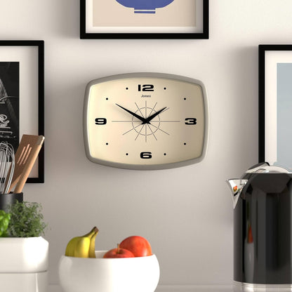JONES CLOCKS® Movie wall Clock | Retro Rectangular Clock | 10 inch | Orange | Cool mid-Century Designer Look for Kitchen, Living Room or Office