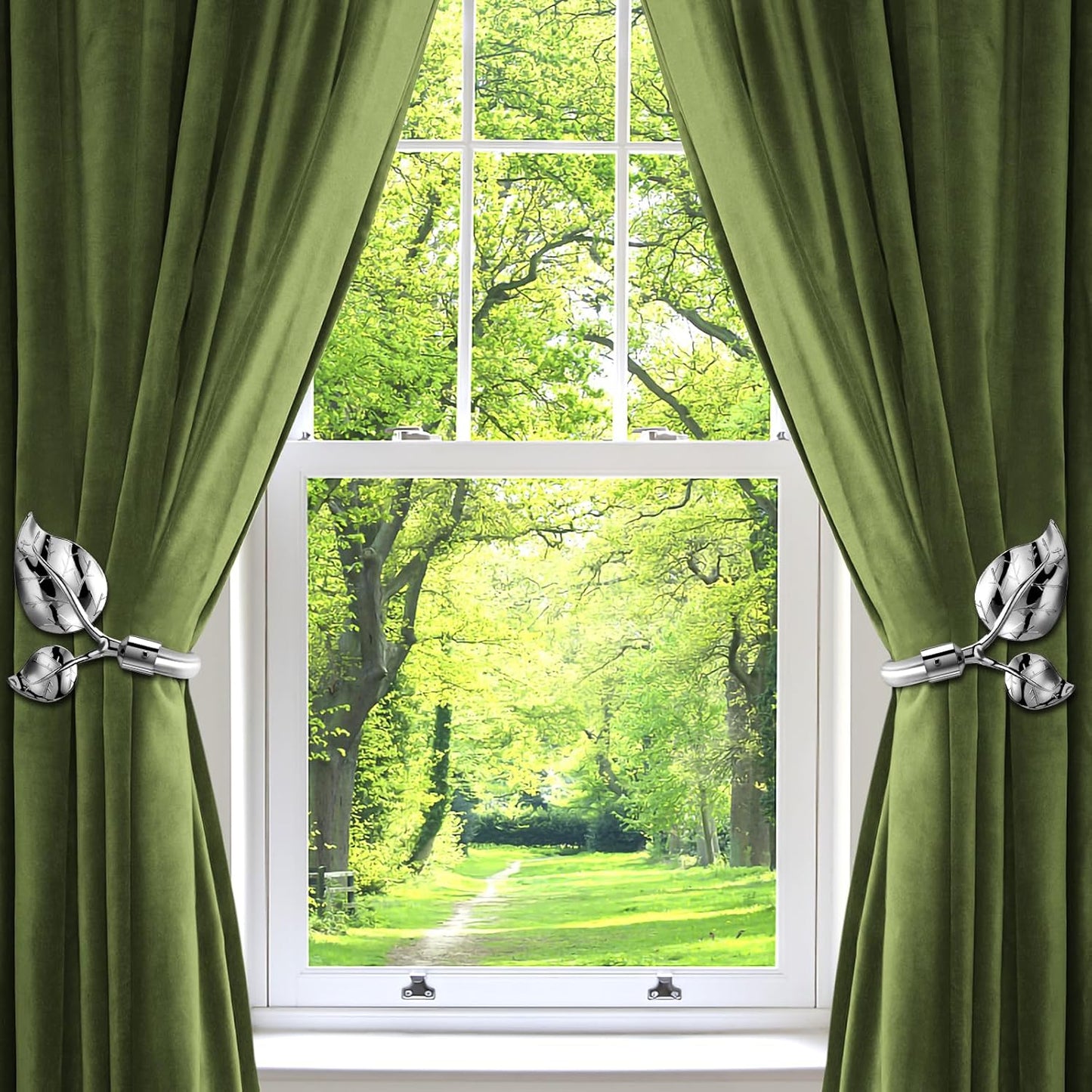 HIKMLK Leaf Shaped Curtain Tieback Holdbacks 2pcs, Handmade Metal Curtain Side Holders for Wall, Curtain Hook Pull Backs for Drapes Window Decoration