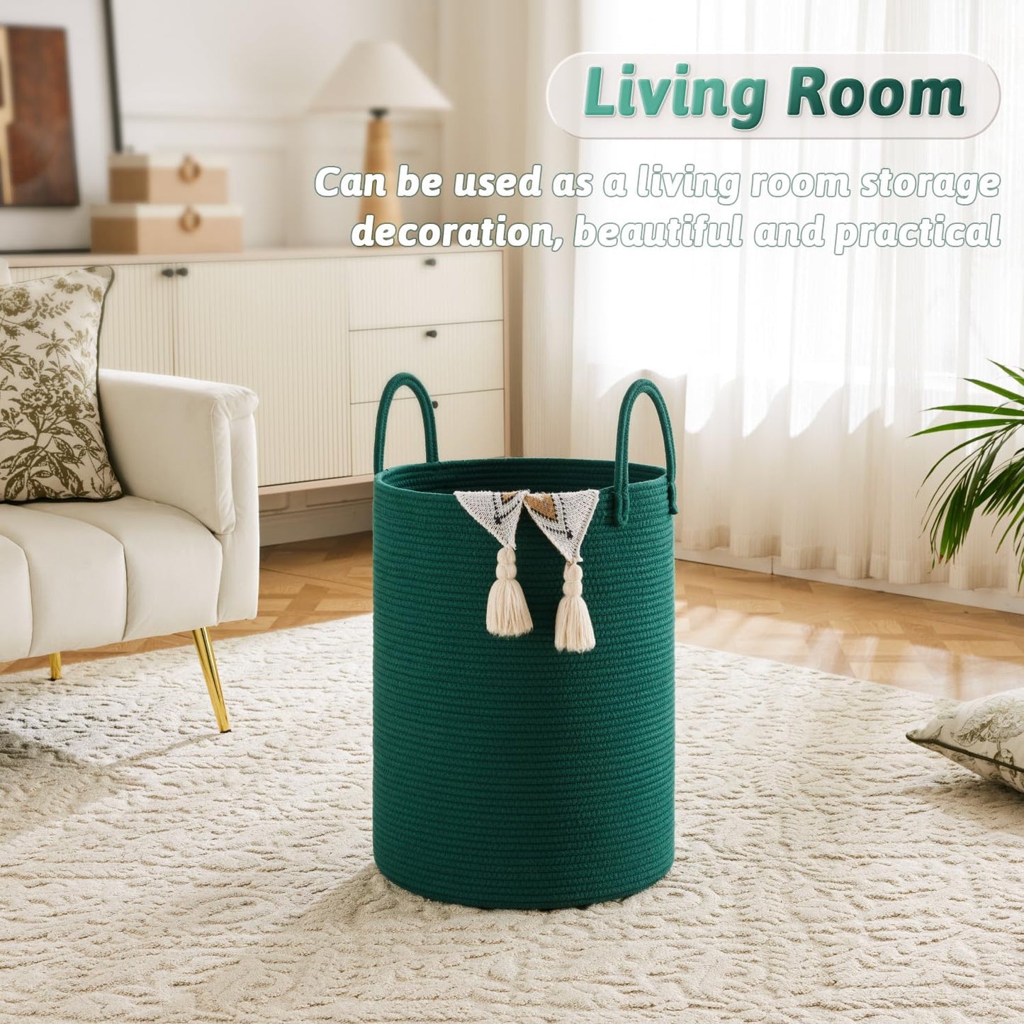 Artfeel Laundry Basket,Woven Cotton Rope Laundry Hamper,60L for Decor Storage of Dirty Clothes,Toys and Blankets in Bathroom,Baby Room and Living Room