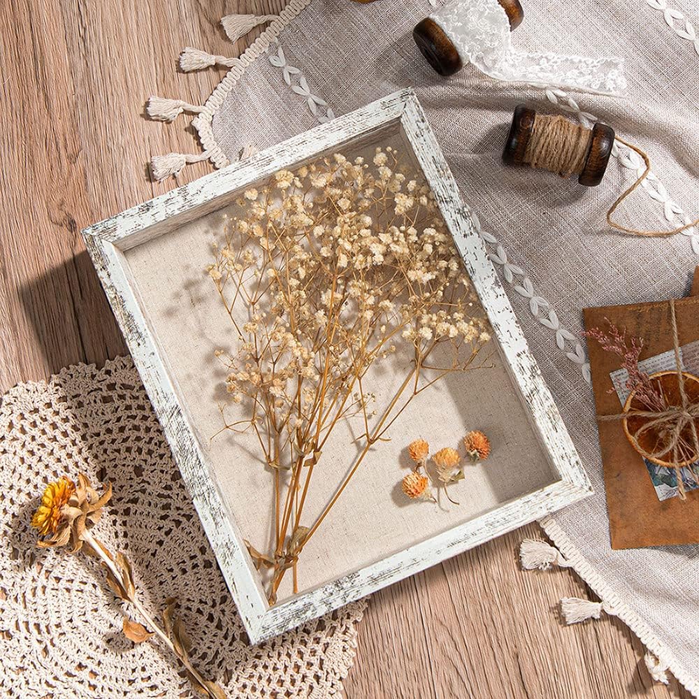 Califortree 8x10 Shadow Box Frame with Linen Back - Sturdy Rustic Memory Display Case of Flower, Pictures, Medals and More, White