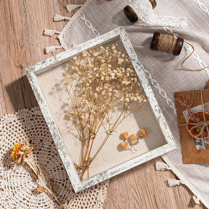 Califortree 8x10 Shadow Box Frame with Linen Back - Sturdy Rustic Memory Display Case of Flower, Pictures, Medals and More, White