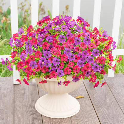 16 Bundles Artificial Fake Flowers Plants for Outdoors Spring Summer Decor,Faux Flowers Plant Silk Daisy UV Resistant for Outside Planters Front Porch Patio Yard Garden Home(Red,Purple,Yellow,Fuchsia)