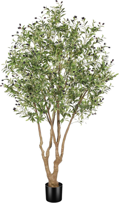LYERSE Faux Olive Tree 7ft - Artificial Olive Tree Indoor with Large Branches and Realistic Fruits - Fake Olive Tree with Sturdy Base for Modern Home Office House Decor