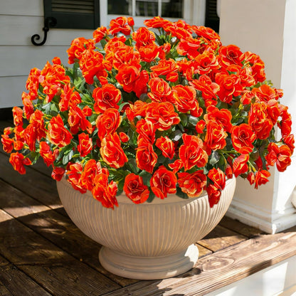 Ivydale Artificial Fake Flowers Plants for Outdoor Outside Spring Decor, Faux Silk Yellow Camellia UV Resistant Look Real for Planter Pot Porch Patio Balcony Garden Yard, 3 Large Bundles
