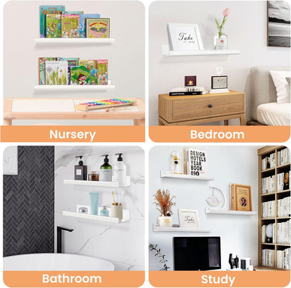 upsimples Acrylic Shelves for Bathroom Storage, 15" Floating Shelves Wall Organizer for Perfume, Make up, Skincare, Kids Bookshelf for Bedroom, Nursery, Living Room Decor, Clear, 4 Pack