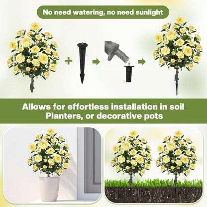 Lunmon 2 Pack 3ft Artificial Camellia Plants Tree 36" Faux Camellia Flower with Spike UV Resistant Realistic Fake Floral Blooming Bush for Indoor Outdoor Front Door Porch Backyard Garden, Purple