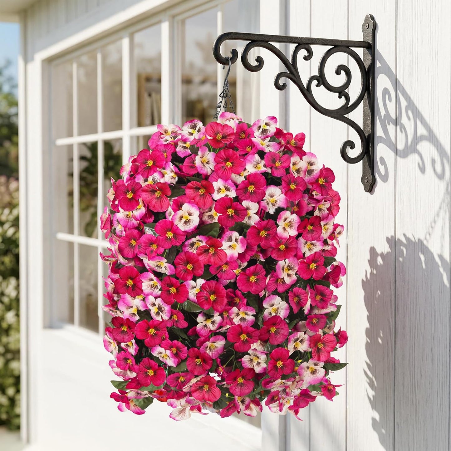 HyeFlora Artificial Flowers for Outdoors, 2pcs Faux Silk Pansies Flowers UV Resistant Fake Hanging Flower Plants for Outside Planters Porch Yard Patio Window Box (Mix Purple)
