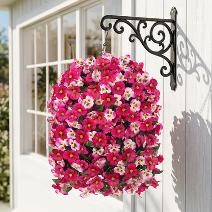 HyeFlora Artificial Flowers for Outdoors, 2pcs Faux Silk Pansies Flowers UV Resistant Fake Hanging Flower Plants for Outside Planters Porch Yard Patio Window Box (Mix Purple)