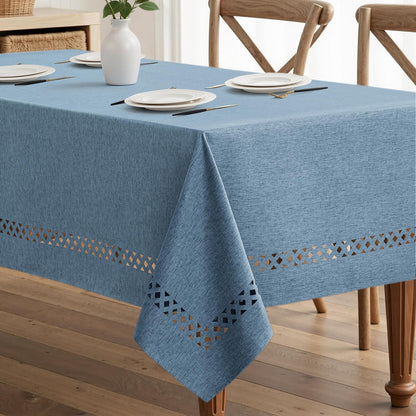MIULEE Beige Rectangle Linen Polyester Tablecloth with Decorative Cutouts Spring Waterproof Stain Resistant & Shrink-Proof Table Cloth 52x70 inch Farmhouse Style for Dining Wedding and Outdoor