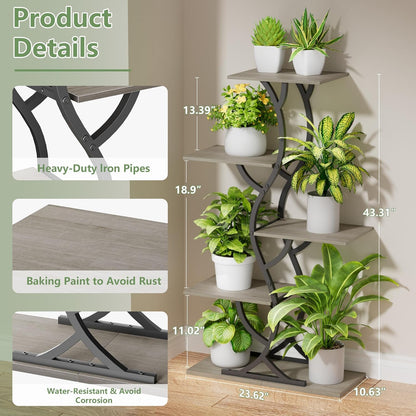 Plant Stand Indoor with Grow Lights - 44" Tall Corner Plant Stands for Indoor Plants, 5 Tiered Metal Plant Shelf, Curved Plant Flower Holder Dispaly Rack for Living Room, Home Patio Balcony (Black)