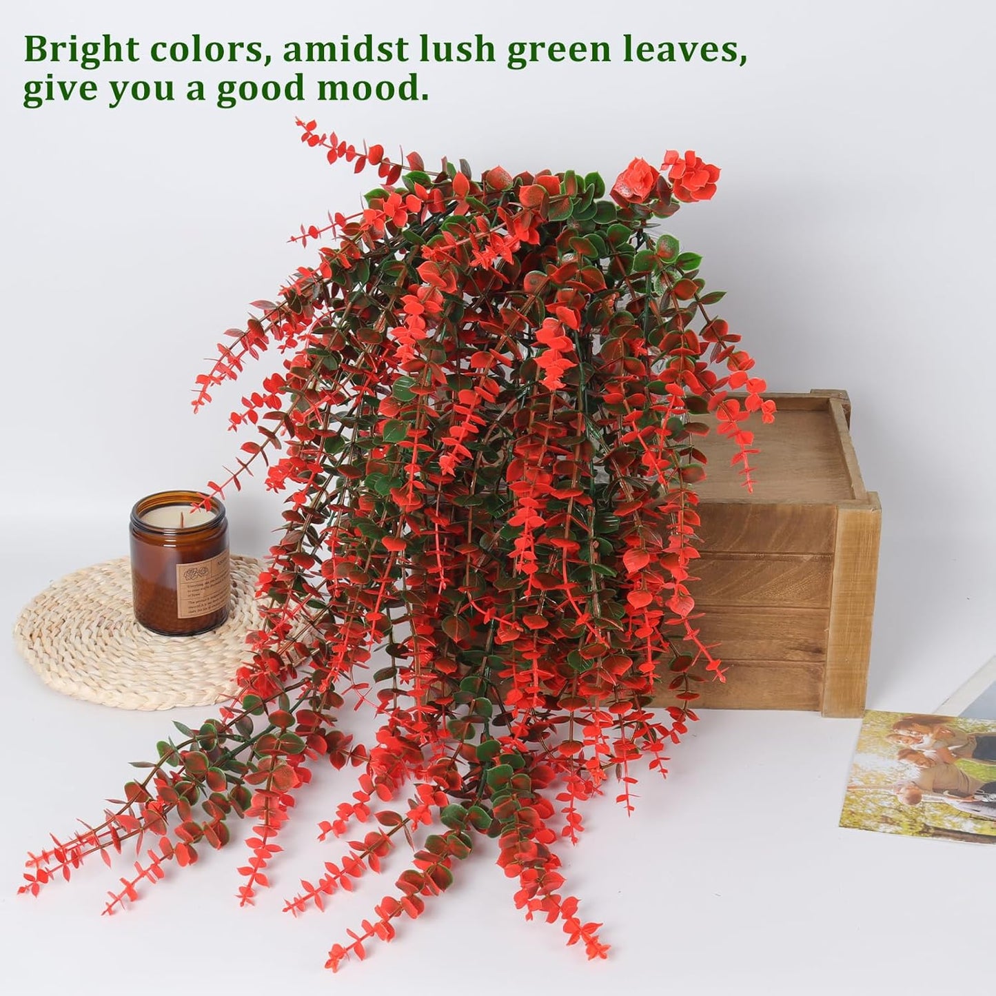 RECUTMS Artificial Hanging Plants Fake Hanging Plant Faux Eucalyptus Leaf Greenery Vine Outdoor UV Resistant Plastic Plants Home Garden Wedding Party Indoor Outdoor Decorations(White)