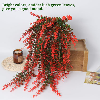 RECUTMS Artificial Hanging Plants Fake Hanging Plant Faux Eucalyptus Leaf Greenery Vine Outdoor UV Resistant Plastic Plants Home Garden Wedding Party Indoor Outdoor Decorations(White)