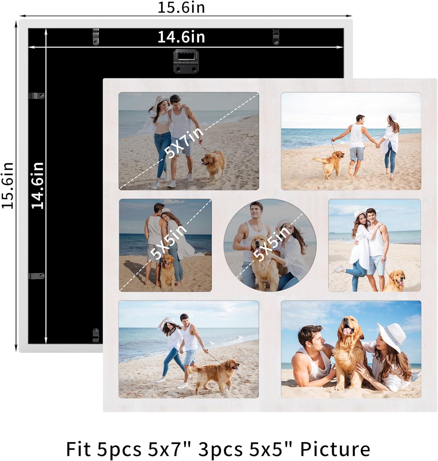 YESKAY 4x6 Picture Frame Collage for Wall Decor, Multiple Photo Collage Frames with Tempered Glass, 7-Opening for 4 x 6 Picture Frames, Rustic Brown, 1 Pack