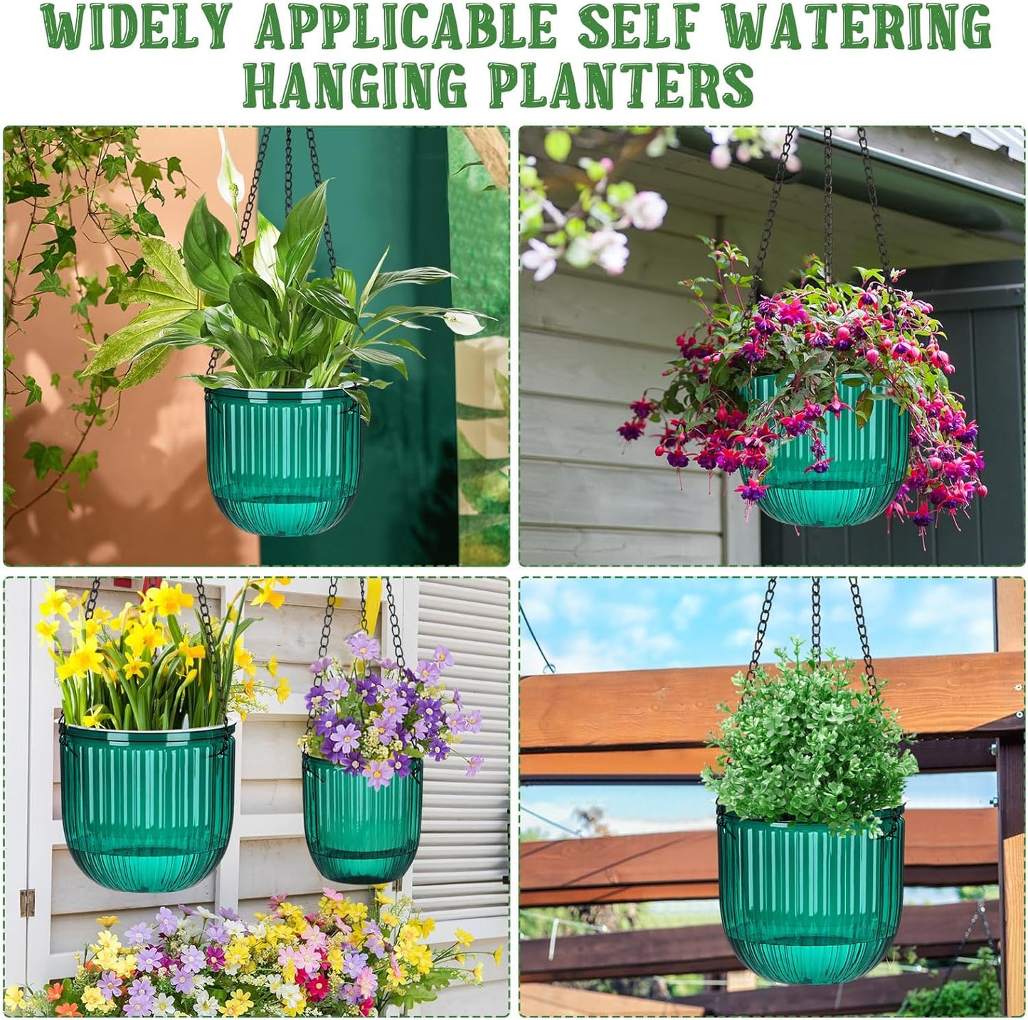 Maxcheck 4 Pcs Self Watering Hanging Planters Indoor Gift 6.5'' 4.5'' Hanging Flower Pots Baskets Outdoor Self Watering Plant with 3hooks Drainage Holes for Home