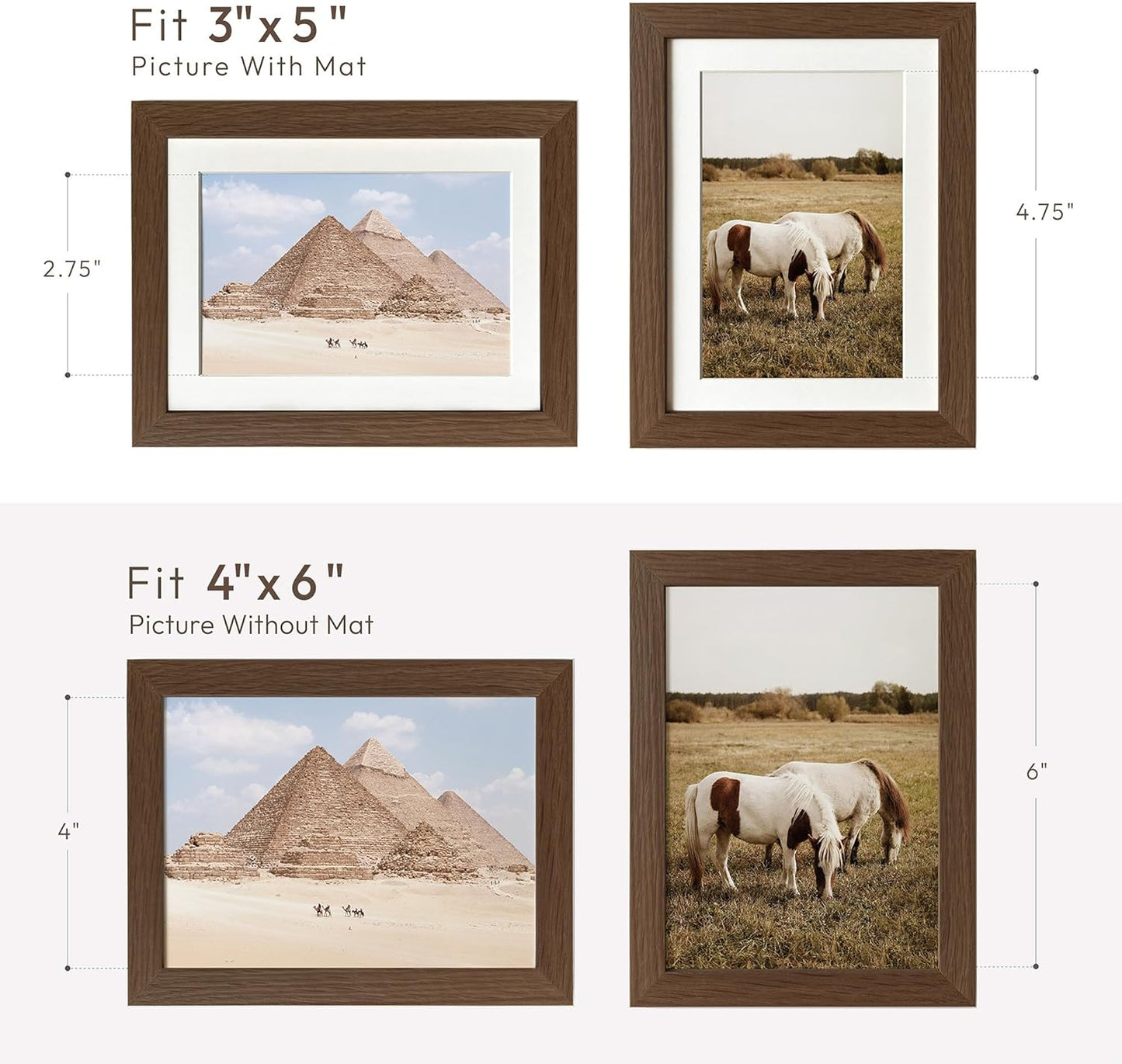 5x7 Picture Frame, Solid Oak Wood 5 x 7 Photo Frame with Mat to 4x6, 7x5 Picture Frames for Wall and Tabletop Display, (Walnut Set of 1)