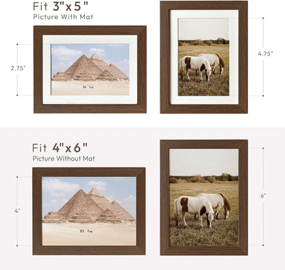 5x7 Picture Frame, Solid Oak Wood 5 x 7 Photo Frame with Mat to 4x6, 7x5 Picture Frames for Wall and Tabletop Display, (Walnut Set of 1)