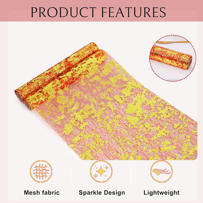 Snowkingdom 2 Pieces Gold Table Runner, Sequin Glitter Foil Metallic Thin Mesh Runner Roll 11"x108", Gold Table Decorations for Event Party, Wedding, Birthday Party, Christmas