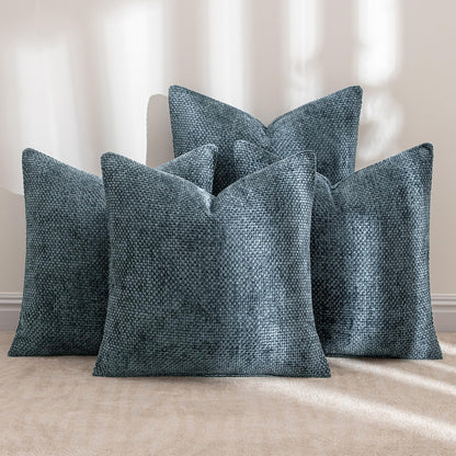 MIULEE Pack of 4 Couch Throw Pillow Covers 18x18 Inch Neutral Soft Decorative Chenille Pillow Covers Farmhouse Boho Cushion Covers for Mid Century Modern Spring Home Decor Sofa Bedroom Living Room