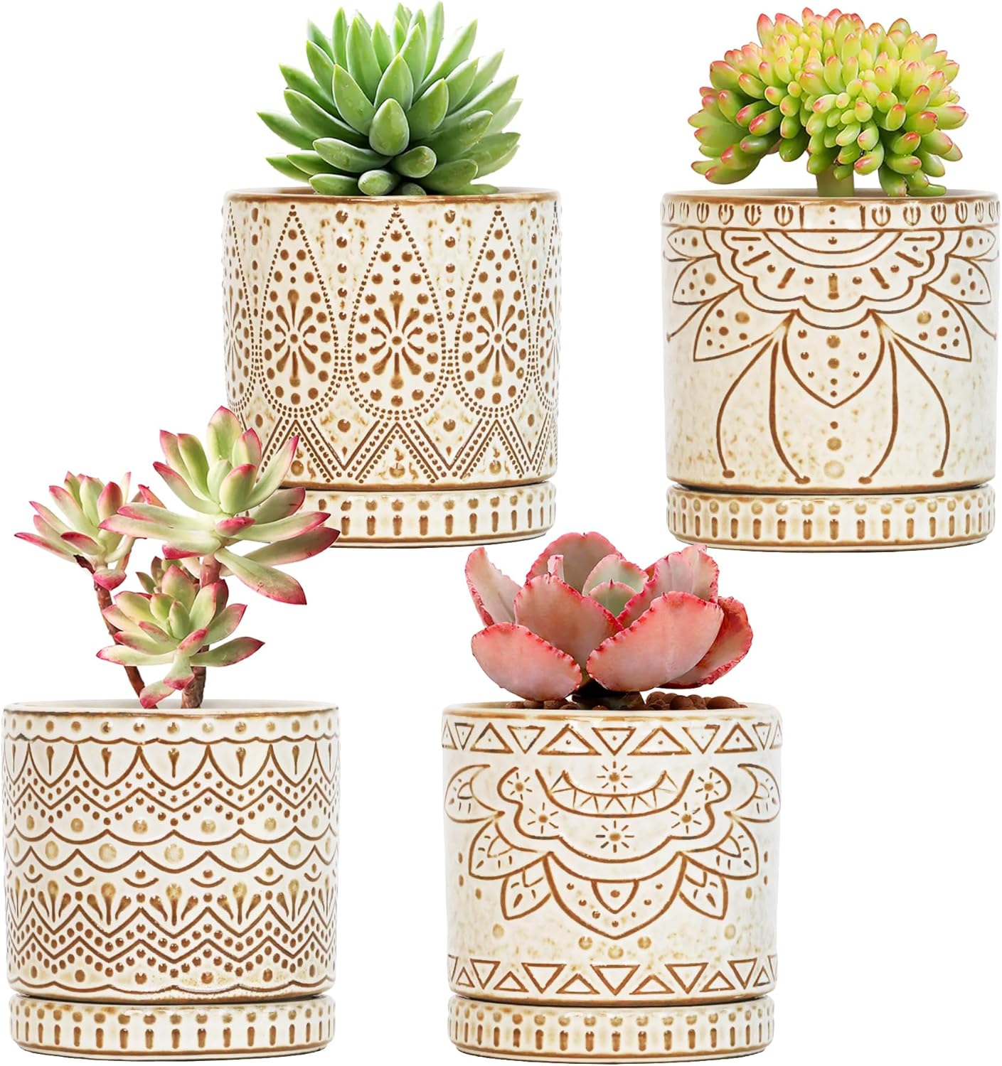 Gepege 6 Inch Beaded Ceramic Planter Set of 2 with Drainage Hole and Saucer for Plants, Indoor-Outdoor Large Round Succulent Orchid Flower Pot (Smoked Gray, Inner-pots not Larger Than 5 Inch)