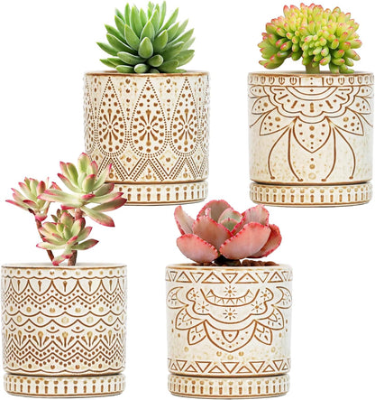 Gepege 6 Inch Beaded Ceramic Planter Set of 2 with Drainage Hole and Saucer for Plants, Indoor-Outdoor Large Round Succulent Orchid Flower Pot (Smoked Gray, Inner-pots not Larger Than 5 Inch)