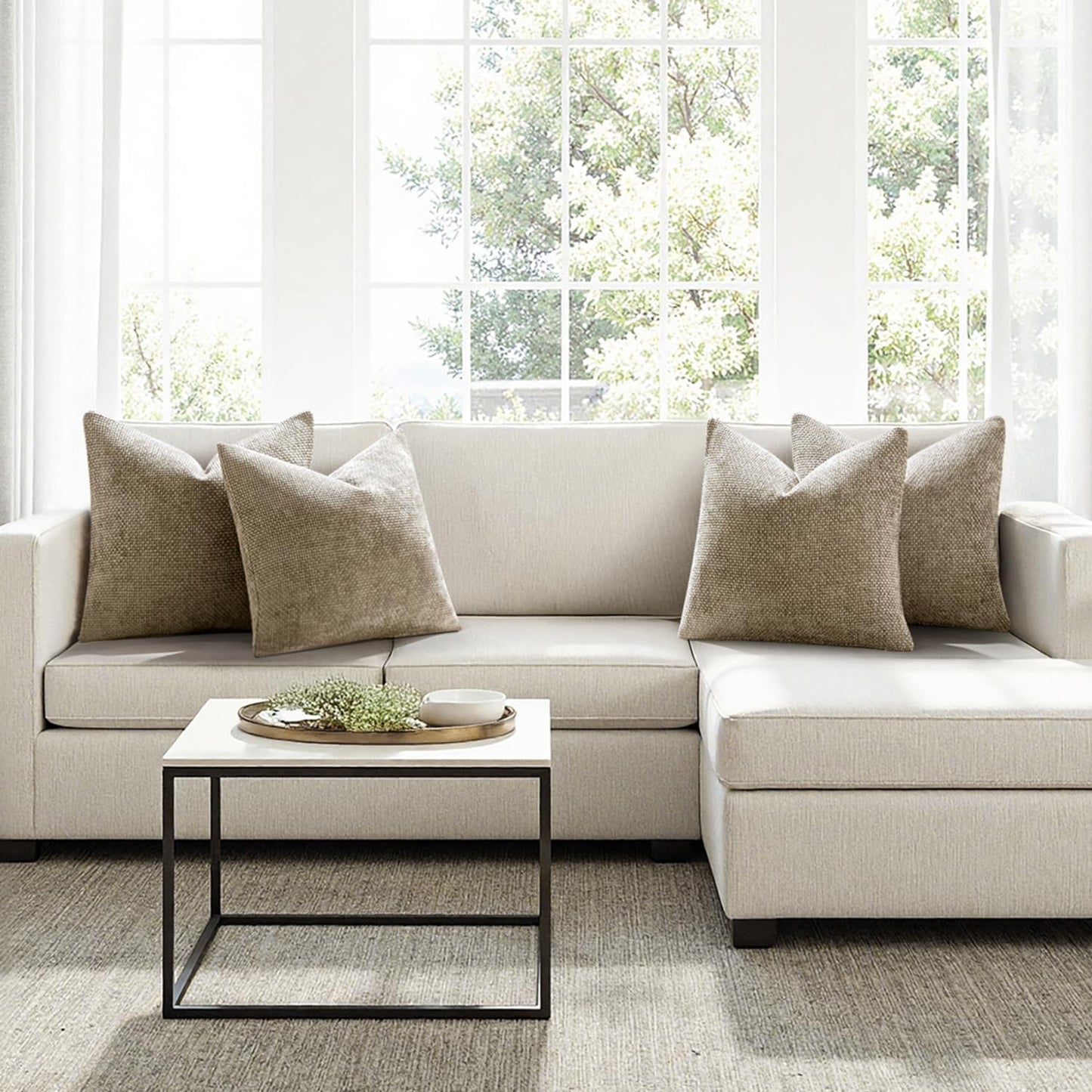 MIULEE Pack of 4 Couch Throw Pillow Covers 18x18 Inch Neutral Soft Decorative Chenille Pillow Covers Farmhouse Boho Cushion Covers for Mid Century Modern Spring Home Decor Sofa Bedroom Living Room
