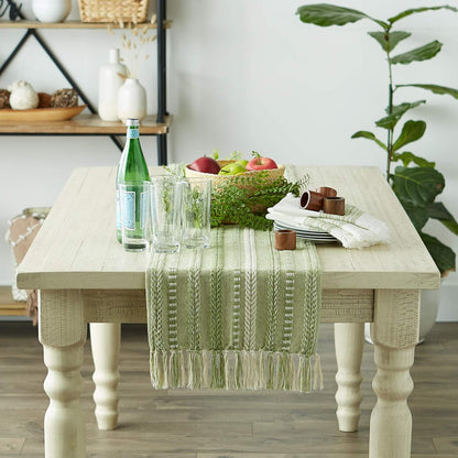 DII Farmhouse Braided Stripe Table Runner Collection, 15x72 (15x77, Fringe Included), Black