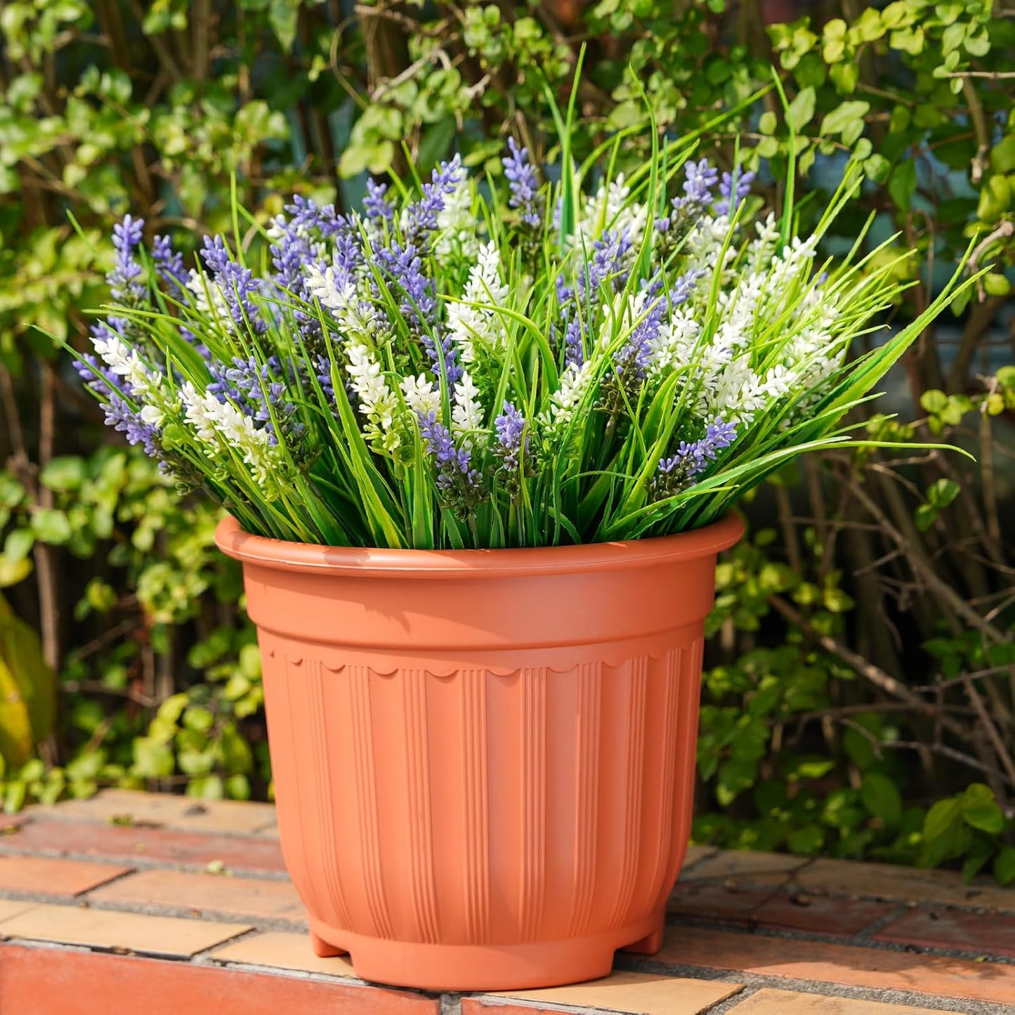 20 Bundles Artificial Plants Outdoor, UV Resistant Fake Flowers， Realistic Faux Lavender Shrubs for Porch Garden Window Box Home Decoration (Purple)