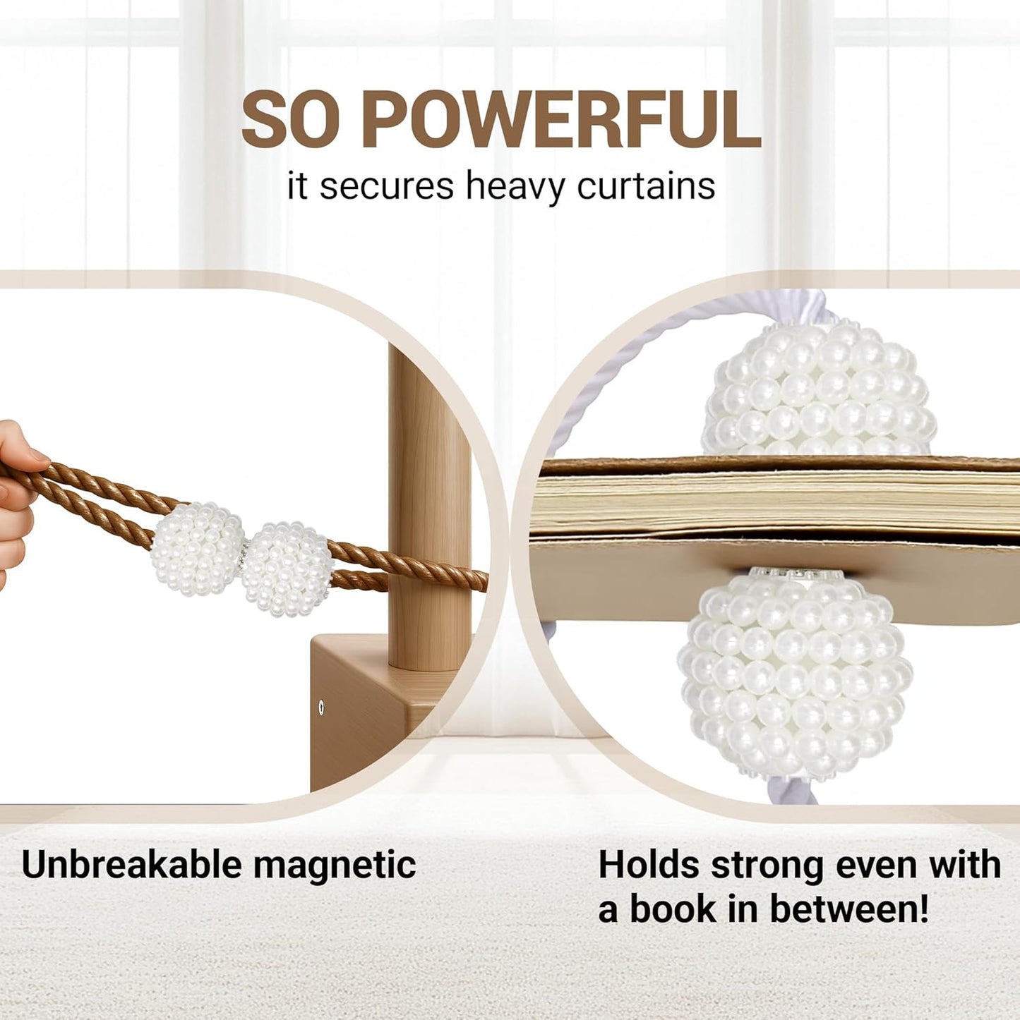 Hion Magnetic Curtain Tiebacks Black 2pcs, Curtain Tiebacks Buckles Holdbacks Holders Hooks Clip for Home Outdoor Bedroom Office Decorative Curtain