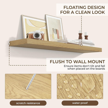 RICHFOCUS 72Inch Floating Shelves for Wall 2 Pack Shelves for Bedroom|Kitchen|Bathroom Wall Mounted Rustic Wood Floating Shelf with Invisible Brackets for Books|Storage|Decor, Rustic Brown