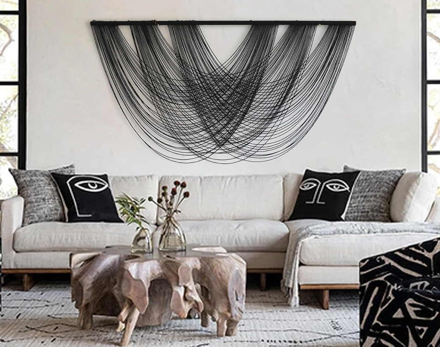 Flber Macrame Wall Hanging Boho Wall Decor Tapestry Dip Dyed Ombre Moss Green Handmade Wall Art Woven Cotton Rope Backdrop with for Bedroom Living Room, 57" W x 39" L