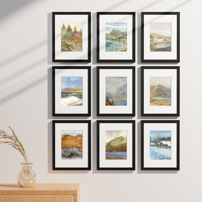 Vittanly 8x10 Picture Frames Set of 9, Shatter Resistant Plexiglass, Display 5x7 Pictures with Mat or 8x10 without Mat, Photo Frames for Wall or Tabletop, Engineered Wood, Black - Colors A