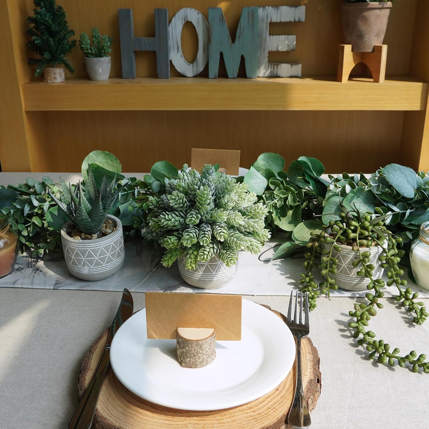 Winlyn Set of 3 Mini Faux Succulent Potted Plants Artificial Aloe Hops String of Pearls Fake Succulents in Gray Geometric Concrete Pots for Home Office Table Shelf Kitchen Living Room Boho Décor