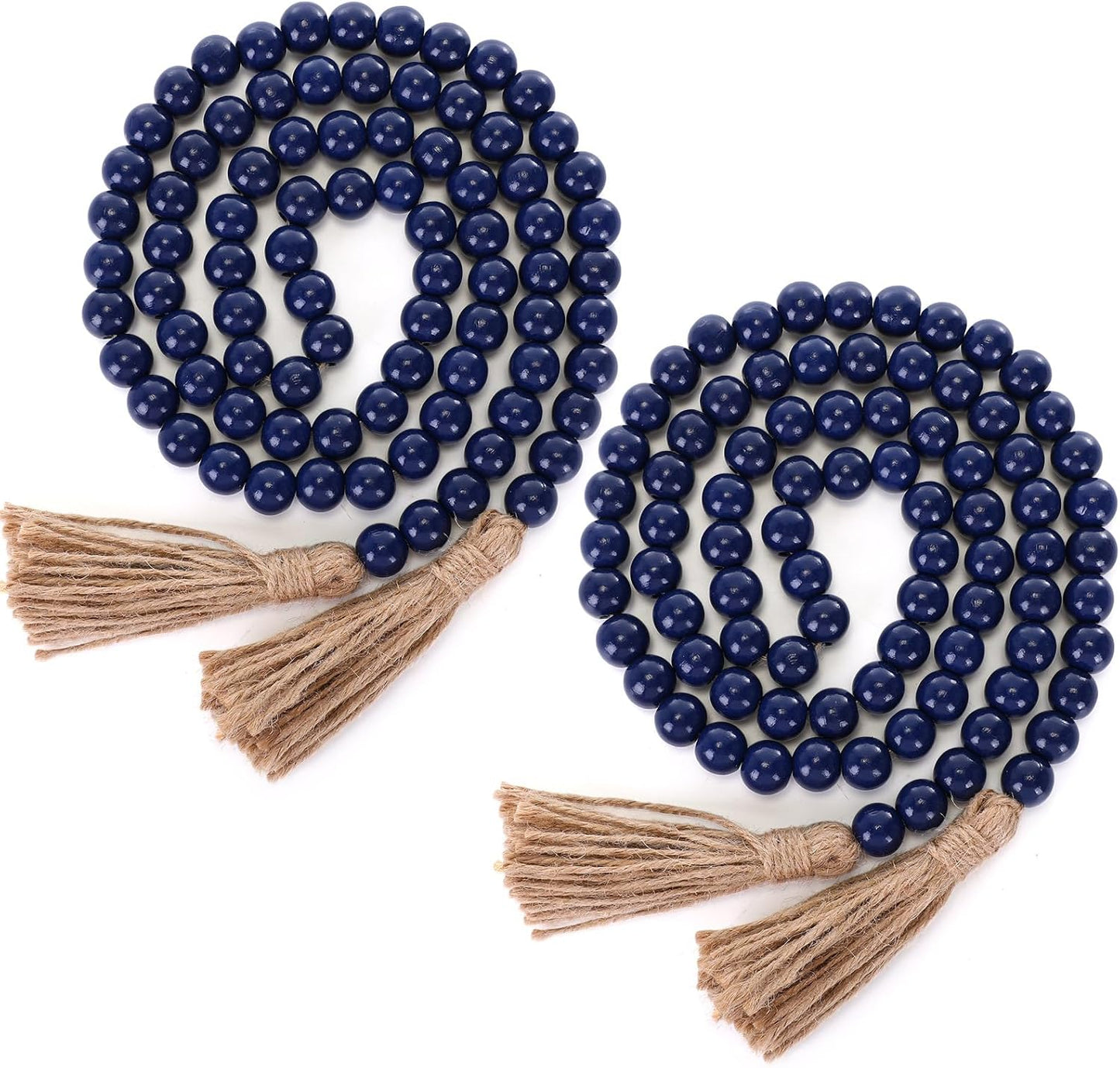 Geetery 2 Pcs 58'' Bead Garland with Tassels, Rustic Country Decor, Boho Wall Hanging for Farmhouse Style, Versatile Prayer Beads for Home, Table, or Wall Decoration (Black)