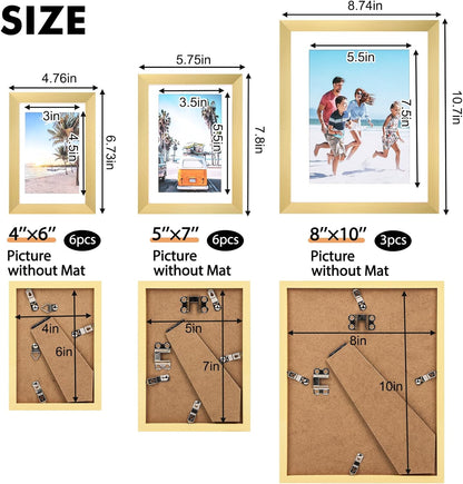 Fixwal Picture Frames Set, Gallery Wall Frame Set Picture Frames Collage 15 Pack for Wall or Tabletop with 8x10 5x7 4x6 Frames, Soft Earth Tones