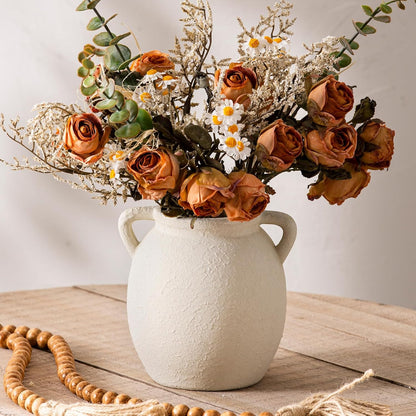 Dobbyby Ceramic Flower Vase 7.6 inch Farmhouse Rustic Vase Decorative Pottery Terracotta Vases for Home Decor Table Mantle Fireplace Living Room Bathroom Wedding Centerpiece (Whitewashed)