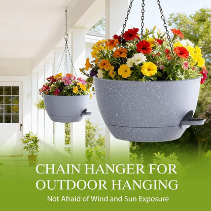 12 Inch Hanging Baskets 2 PC with Chains, Self-Watering Hanging Planters for Indoor Outdoor Plants, Plastic Hanging Flower Pots,Black