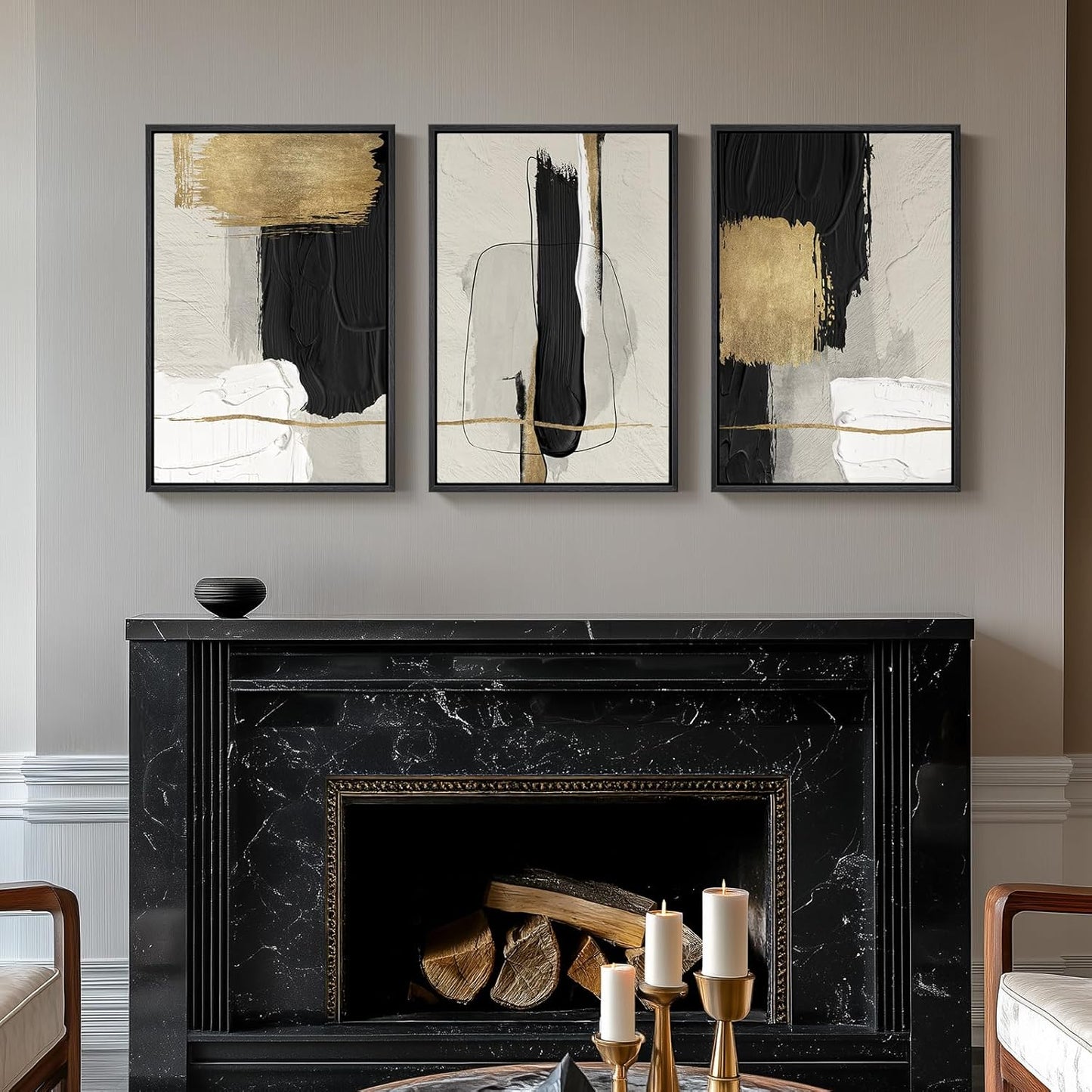 Large Framed Black and White Abstract Wall Art for Living Room, 3 Piece Big Modern Canvas Prints Paintings Artwork for Walls, Minimalist Abstract Art Pictures for Hallway, Office Wall Decor 24x36 In
