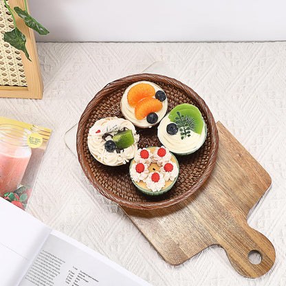 Hipiwe Small Key Basket Bowl for Entryway 7.6" Round Woven Wicker Basket Fruit Serving Tray Woven Basket Wall Decor Rattan Organizer Basket for Keys, Wallet,Whitewash