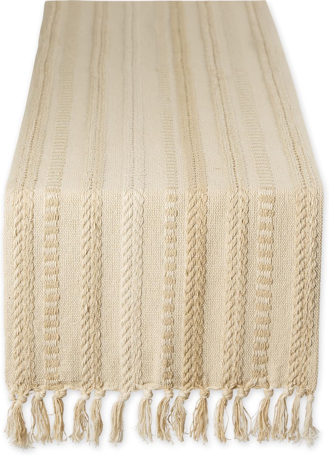 DII Farmhouse Braided Stripe Table Runner Collection, 15x72 (15x77, Fringe Included), Black