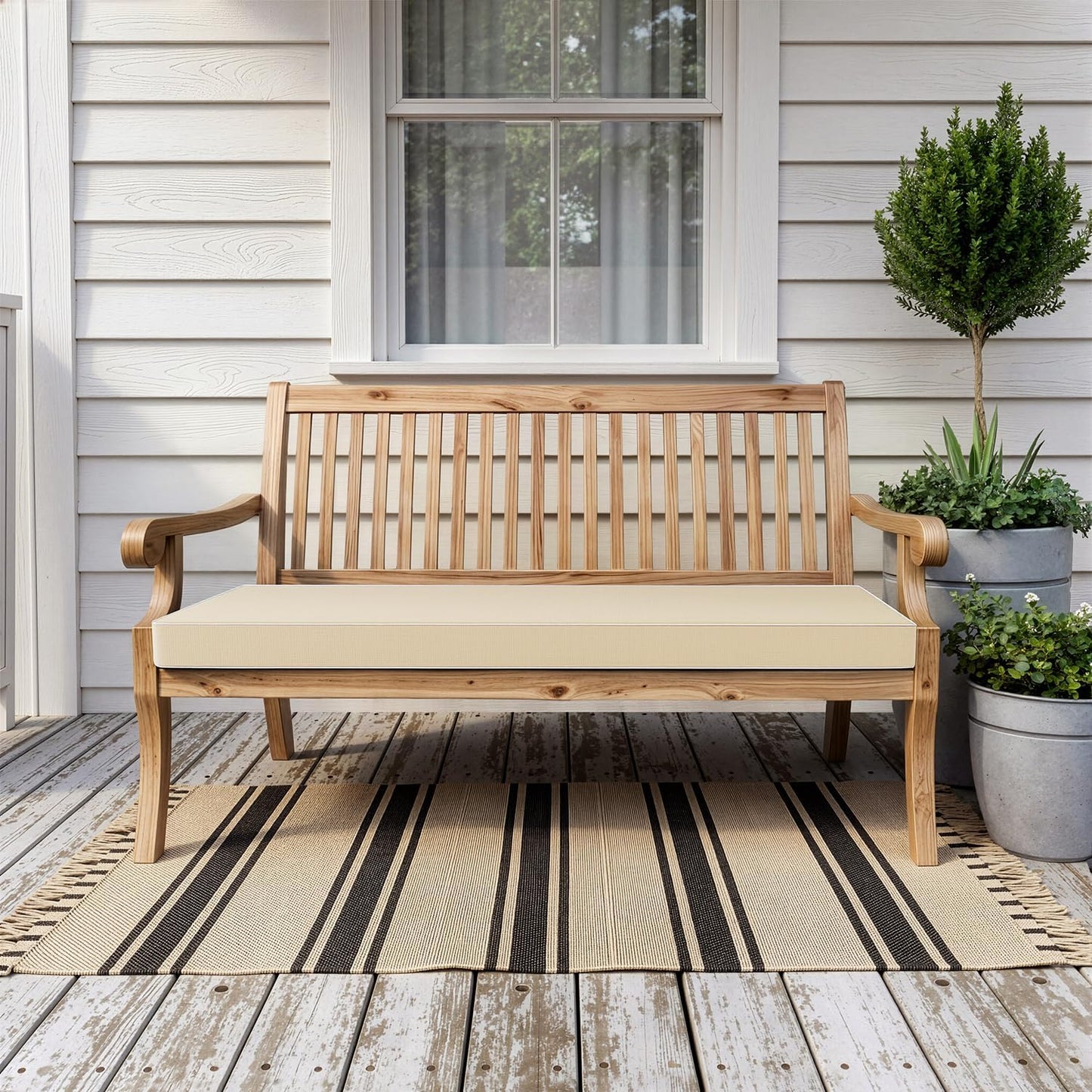 MIULEE Black Outdoor Bench Cushion 48x18x3 Inch Waterproof 3-Year Color Fastness Patio Furniture Cushions for Porch Swing, Garden Bench Sofa Couch with Adjustable Ties No Slip Design