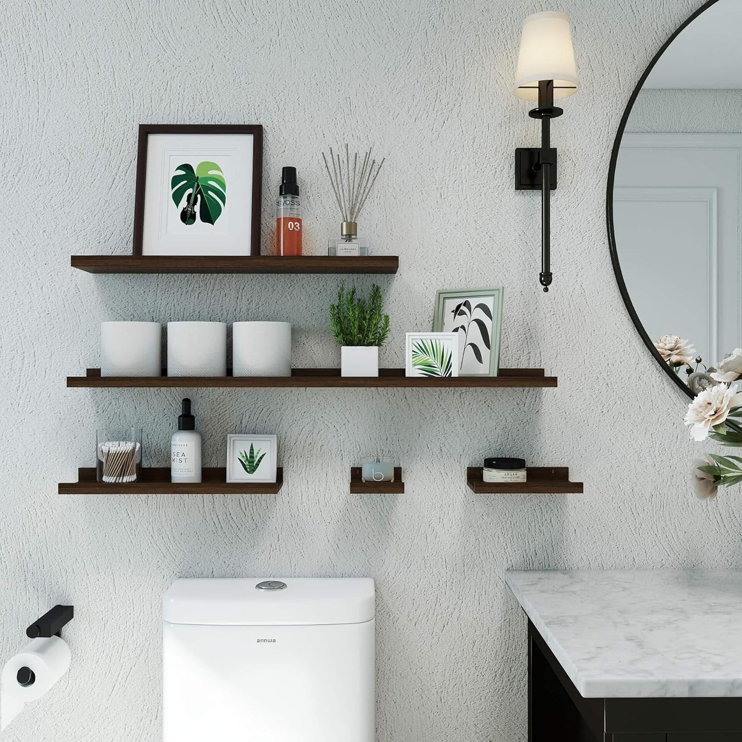 White Floating Shelves for Wall Decor, Wall Mounted Wood Storage Shelf for Bedroom, Living Room, Bathroom, Kitchen, Nursery, Display Picture Ledge Shelf with Lip Set of 2-14 Inches, White