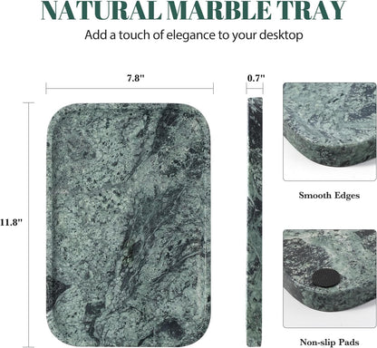 Koville Romano Travertine Tray, 12"x8" Natural Stone Vanity Tray for Countertop Bathroom Kitchen Dresser, Decorative Marble Catchall Trays for Perfume Jewelry, Rectangular Serving Tray(Beige)