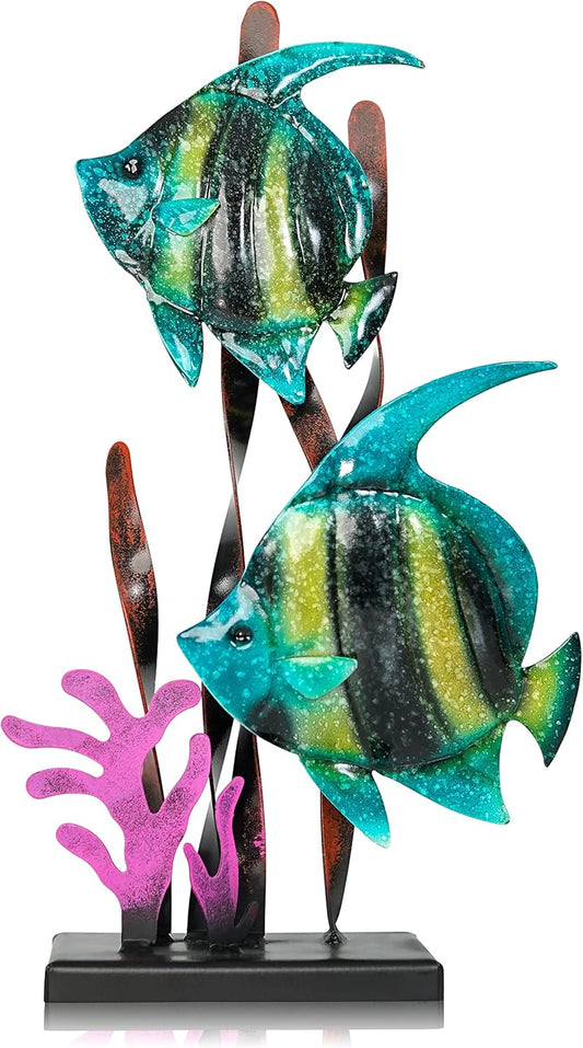 Made Easy Kit Fish Metal Art Freestanding - Home & Kitchen Décor Sculpture Statue Antique Colorful Craft - Sea Ocean Beach Coral Costal Pond Marine Nautical River Water Inspired Statue Designs (Fish)