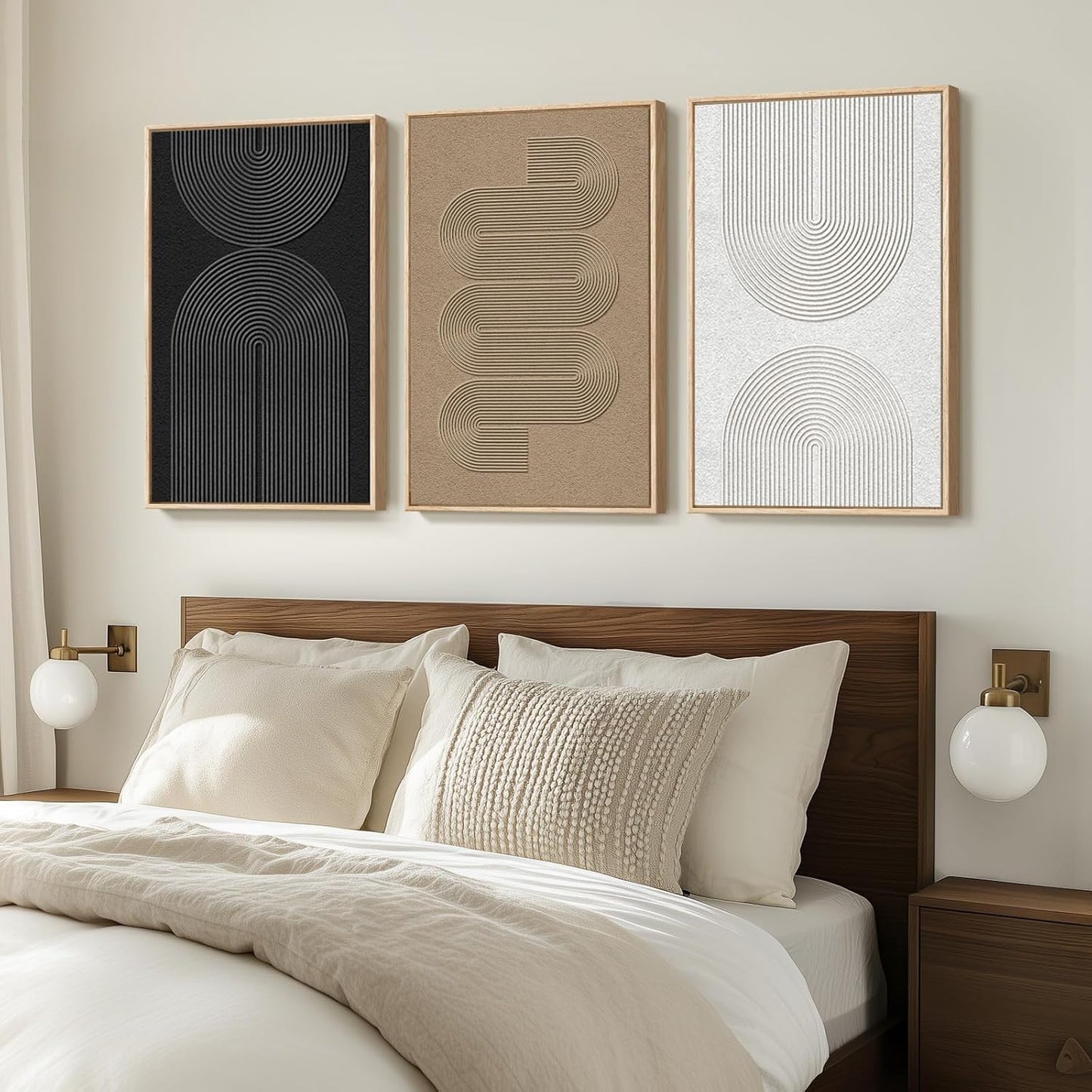 Large Framed Black and White Abstract Wall Art for Living Room, 3 Piece Big Modern Canvas Prints Paintings Artwork for Walls, Minimalist Abstract Art Pictures for Hallway, Office Wall Decor 24x36 In
