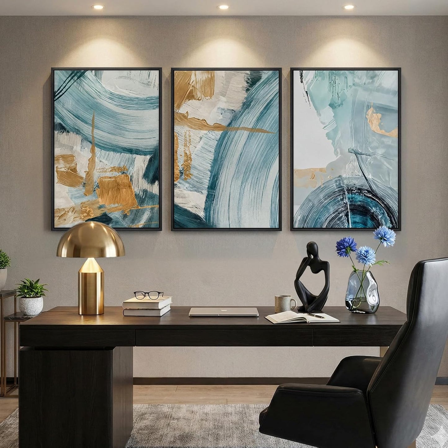Large Framed Abstract Nature Landscape Wall Art for Living Room, Set of 3 Modern Canvas Prints Paintings Artwork for Walls, Green Lake Pictures for Hallway, Dining Room, Office Wall Decor 24x36 Inch